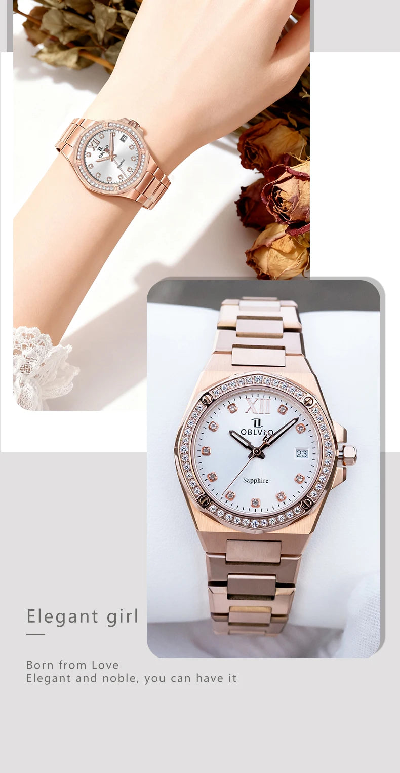 OBLVLO Herren-Armbanduhr mit achteckiger Lünette, blauem Zifferblatt, Datumsanzeige, Quarzwerk, wasserdicht, ideal für Paare (AWM)