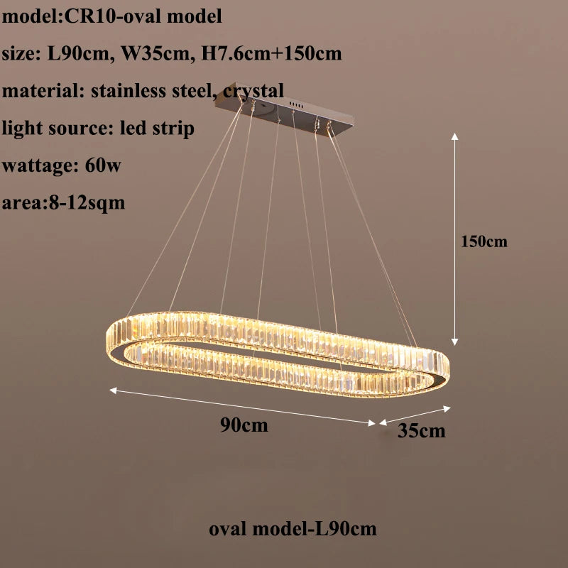 Modern Living Room Crystal Chandelier Led Remote Control Dimmable Led Pendant Lights Luxury Steel Adjust Hanging Lamp Fixture