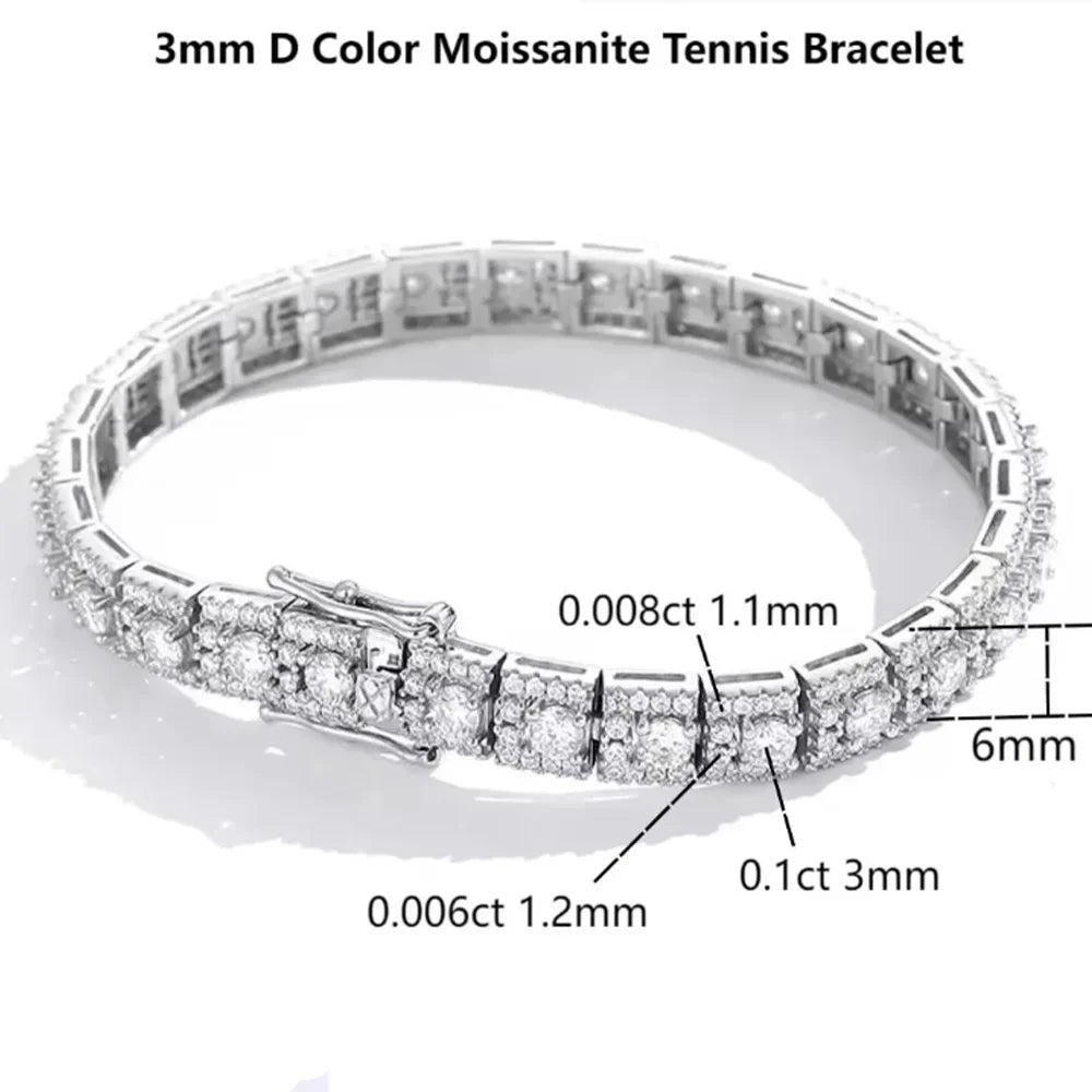 COSYA Luxury 3mm Full Moissanite Tennis Bracelet 100% S925 Silver D Color VVS1 Lab Diamond Hand Chain Fine Party Jewelry Gift