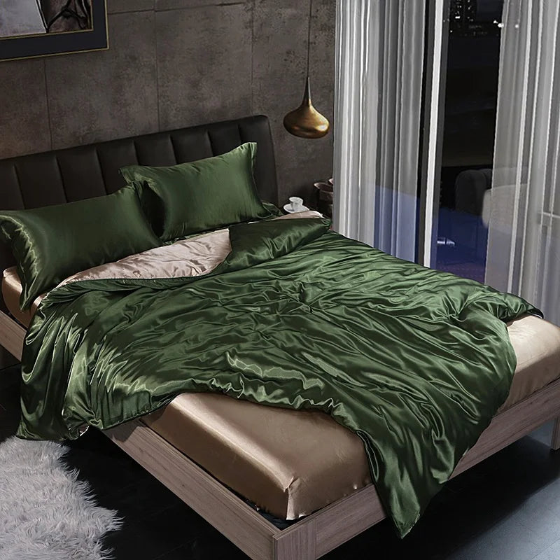 High End Mulberry Silk-Blending Fabric Duvet Cover Set Luxury King Size Bedding Set Silky Quilt Cover and Pillowcase No Sheet