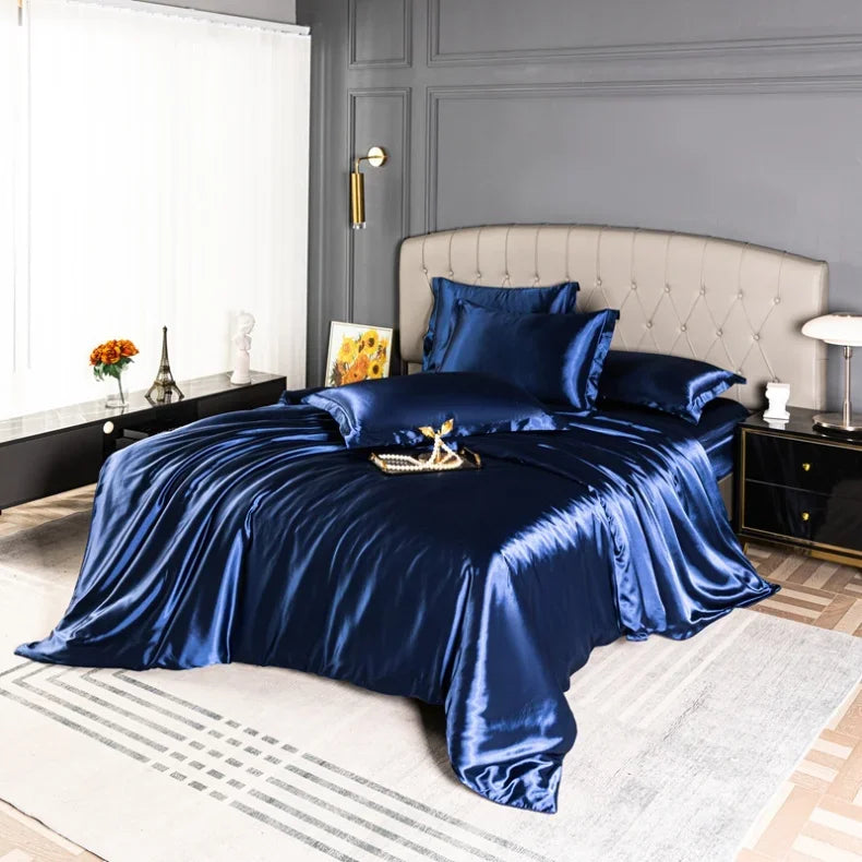 Luxury Bedding Set Single Double Queen King Size Solid Color Quilt Cover High-End Soft Silky Satin Duvet Cover Set