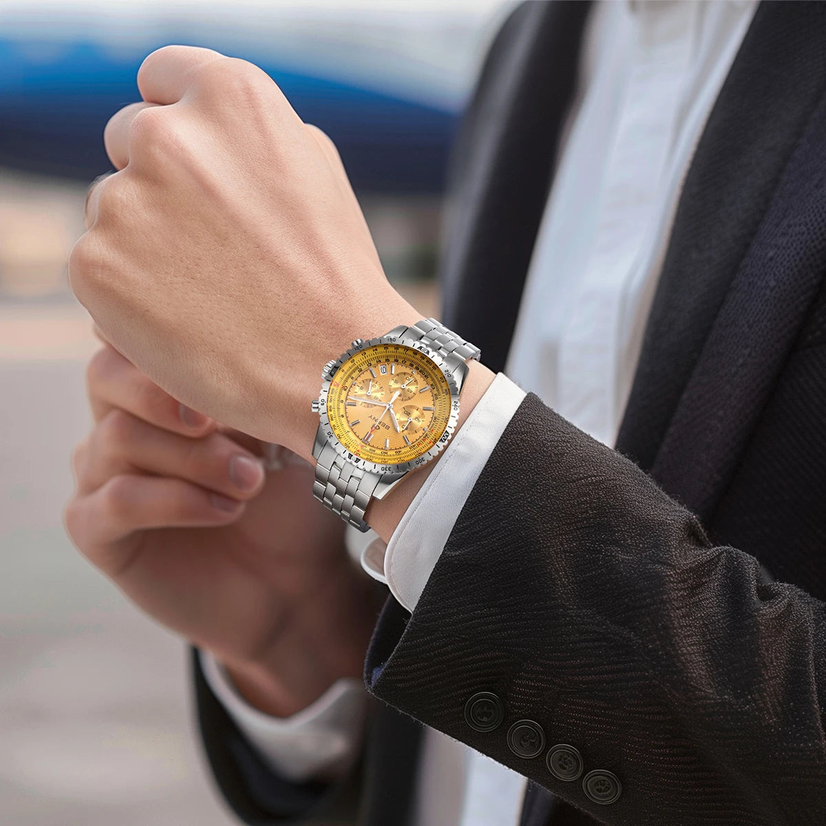 BERNY Aviation Pilot Men's Watches Quartz Chronograph Watch Date Sapphire Super Luminous Luxury Brand Dress Man Wristwatch