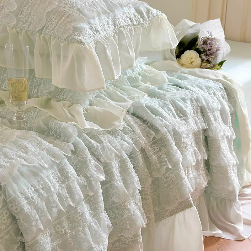 100%Eucalyptus Lyocell Cream White Lace Soft Silky Textured Wrinkle-Free Summer comforter Blanket 1Pc Flat sheet 2Pillow shams