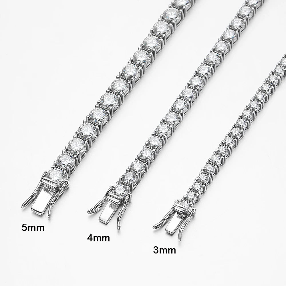2mm 2.5mm 3mm 4mm 5mm Moissanite Tennis Bracelet for Women Men 100% S925 Sterling Silver Hidden Spring Lock Bracelet Plated 18K