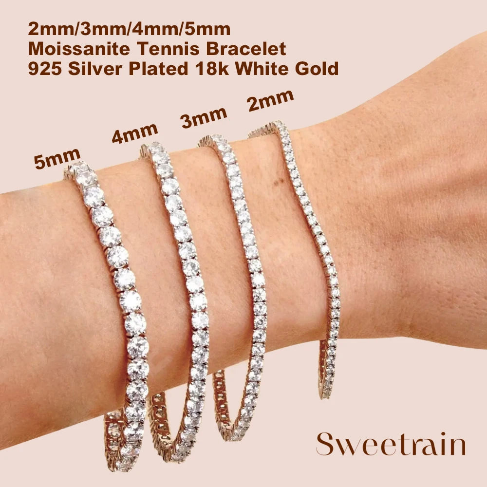 Sweetrain Moissanite Tennis Bracelet for Women 18K White Gold Plated S925 Sterling Silver Lab Grown Diamond Bracelet with GRA