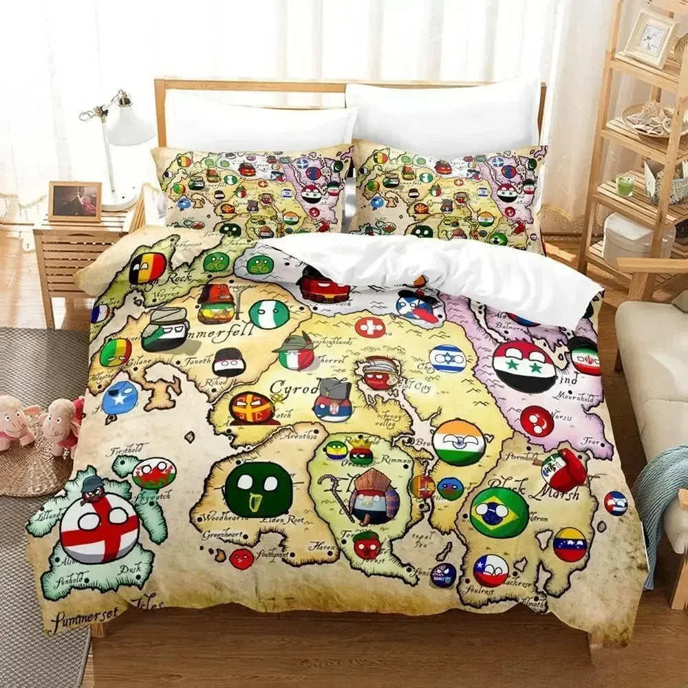 2024 New Countryball Polandballs Bedding Set Single Twin Full Queen King Size Bed Set Adult Kid Bedroom Duvet cover Sets Cartoon