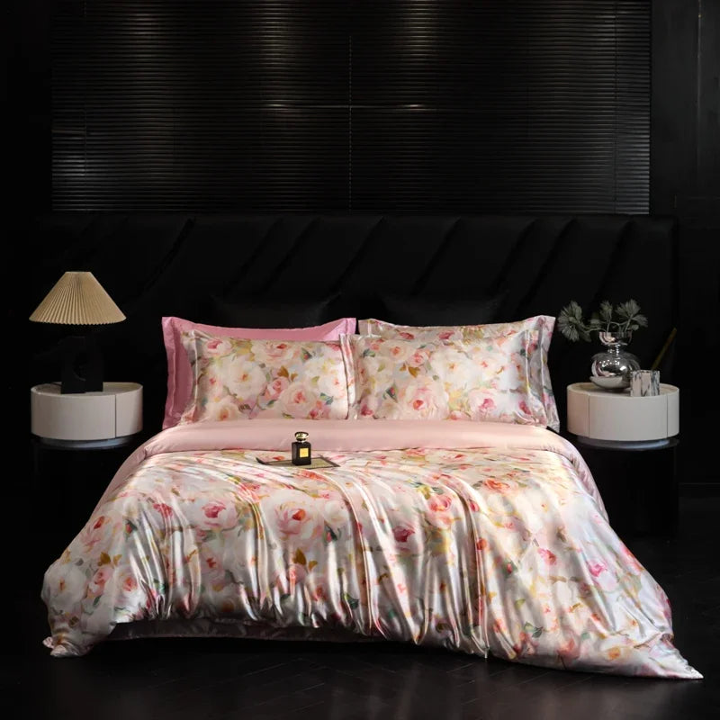 Natural Silk Bedding Set Single Double Queen King Printing Duvet Cover Luxury Quilt Cover Bedsheet Pillowcase