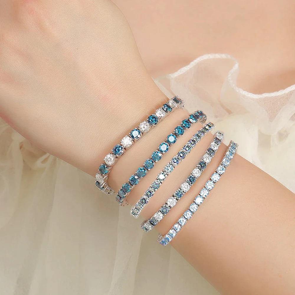 3/4/5/6.5MM Full Royal Blue Moissanite Tennis Bracelet for Women Men Original 925 Sterling Silver Wedding Party Jewelry with GRA