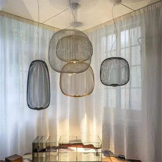 Minimalist Birdcage Hanging Light Italian Pendant Lamp Designer Spokes 1/2 Light  Home Decor Stairway Spot Lighting