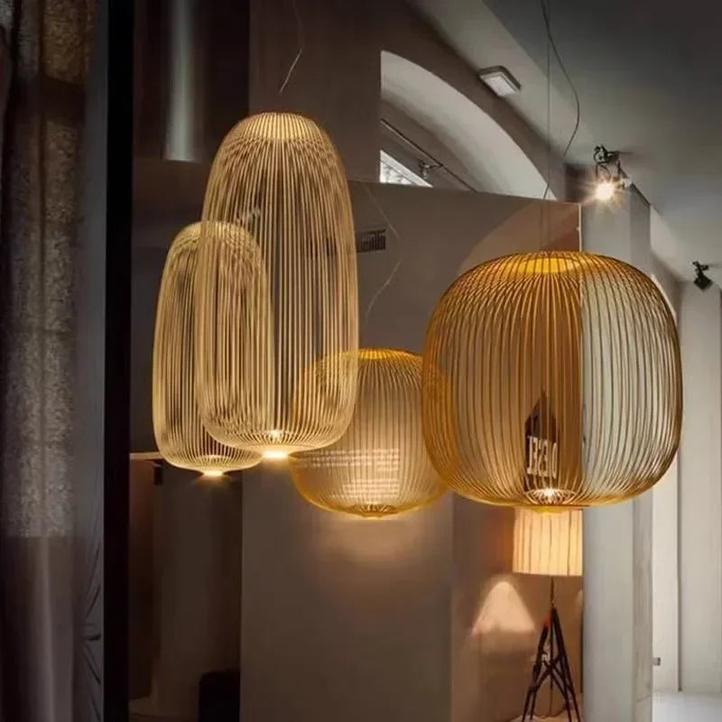 Minimalist Birdcage Hanging Light Italian Pendant Lamp Designer Spokes 1/2 Light  Home Decor Stairway Spot Lighting