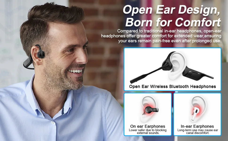 Open Ear Bluetooth Headphones , Noise Cancelling Wireless Headset Supports aptX/aptX-LL/aptX-HD Designed for Meeting Home Office