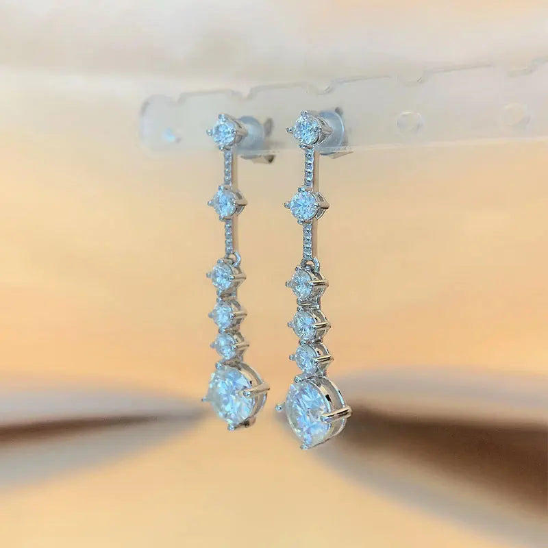 Moissanite Dangle Earrings For Women 3ct a Pair D Color VVS1 Diamond Long Tassel Ear Drops 925 Sterling Silver Fine Jewelry Gift