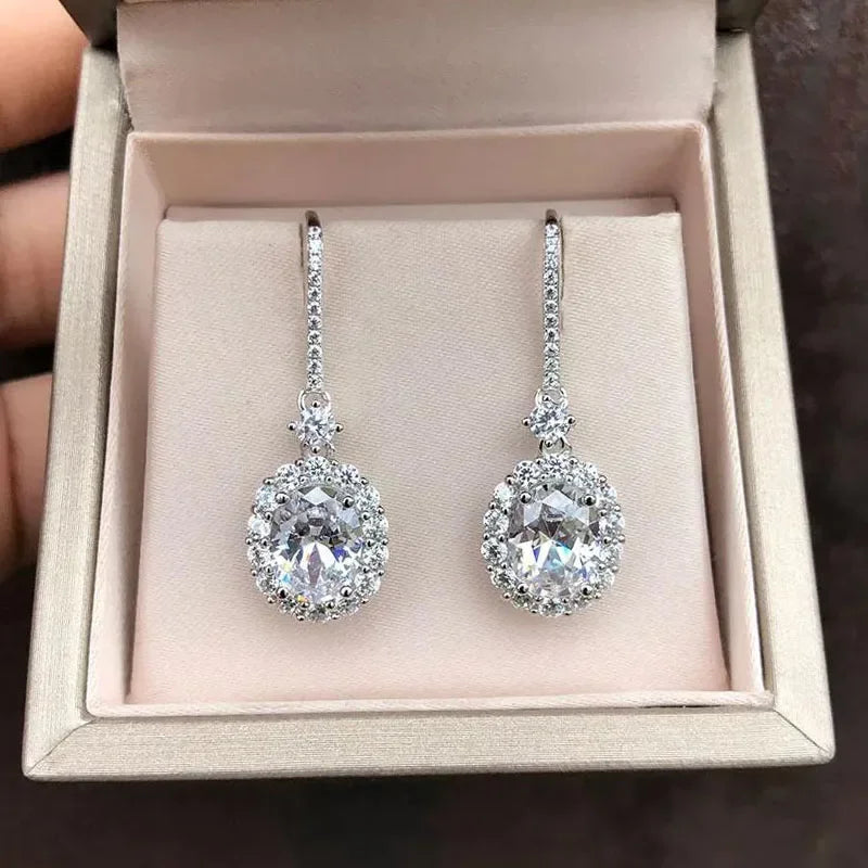 PANSYSEN Vintage 925 Sterling Silver 7x9MM Oval Cut Ruby Sapphire Dangle Drop Earrings for Women Wedding Jewelry Earring Gifts