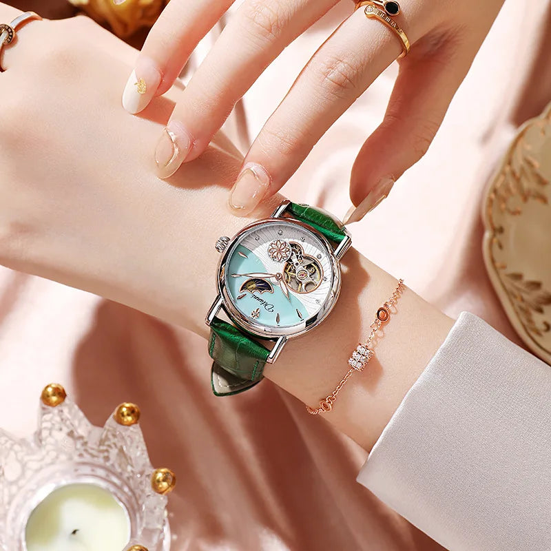 Fashion Brand Women Automatic Mechanical Watches Diamond Wristwatch Ladies Moon Plate Business Dress Waterproof Luminous Clock