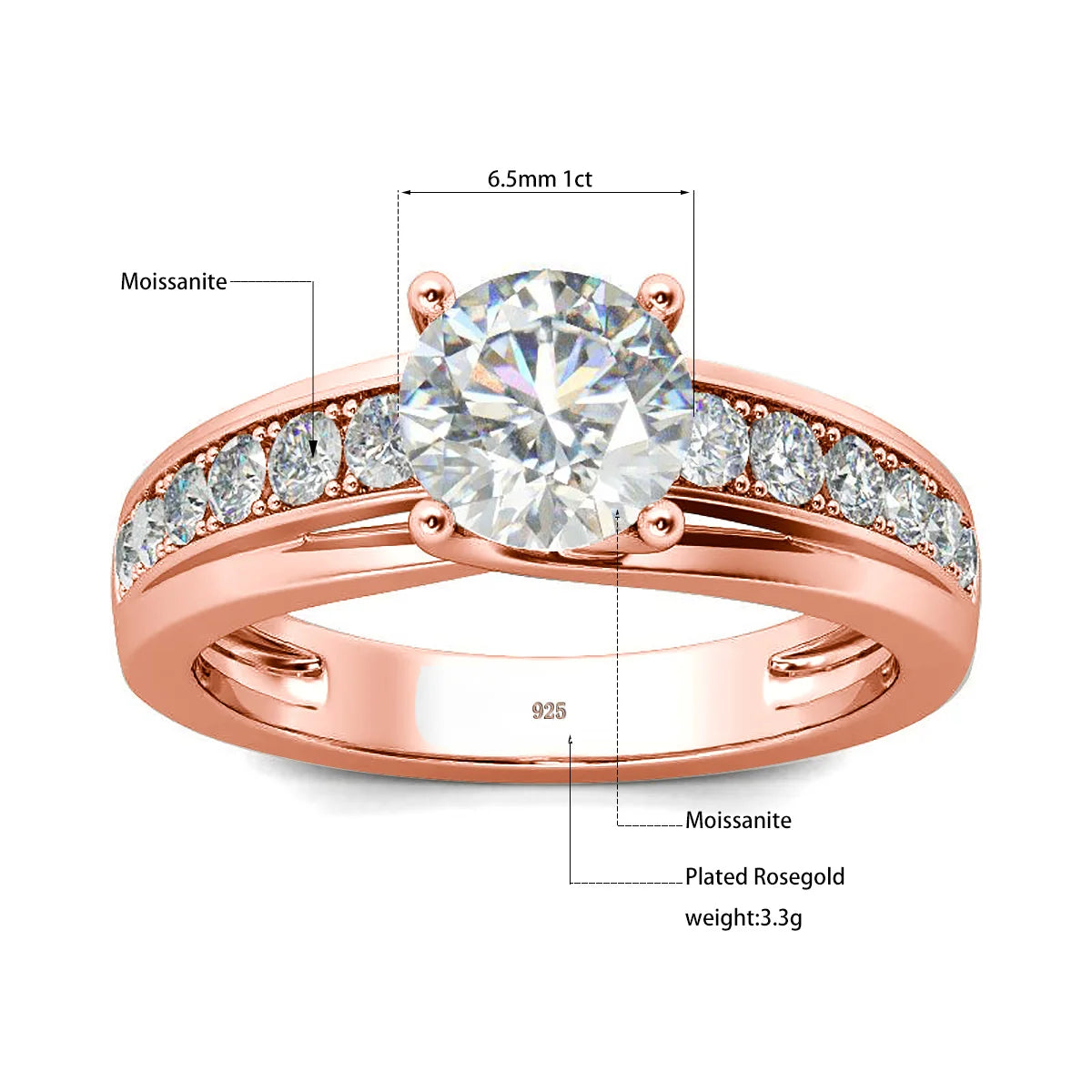 Luxury 1 Carat Moissanite Ring For Women Solid 925 Silver Rhodium Plated Luxury Wedding Jewelry With Certificate Gift Female Hot