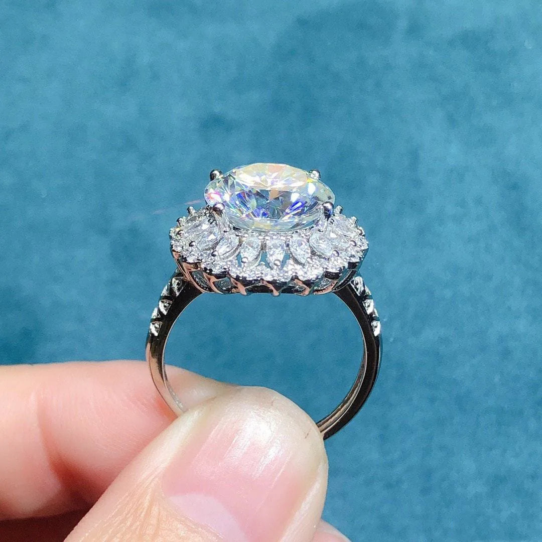 Houtros 5CT Large Moissanite Diamond Rings For Women 925 Sterling Silver Babysbreath Flower Wedding Ring Fine Jewelry GRA