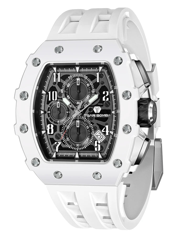 TSAR BOMBA Watch for Men Top Brand Luxury Waterproof Quartz Wristwatch Tonneau Clock Gift Chronograph Rectangle Mens Watch