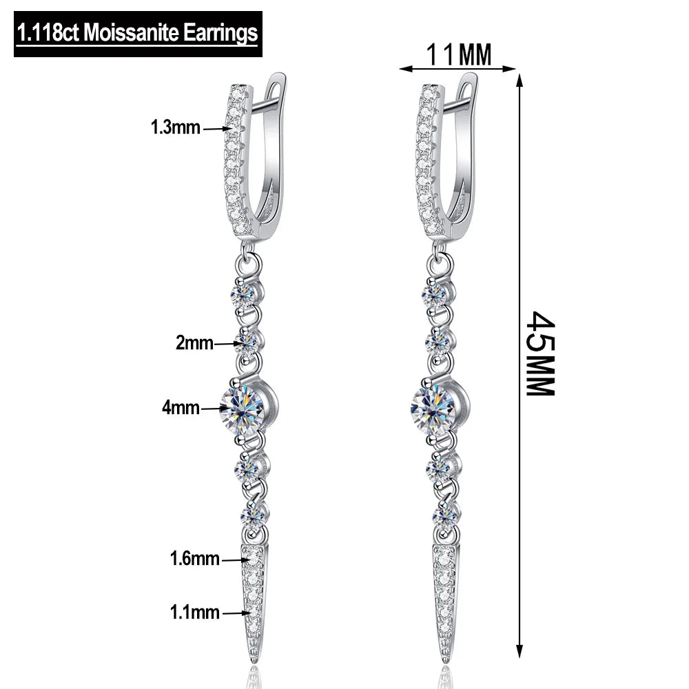 Serenity 1.118ct D Color Moissanite Long Tassel Earrings for Women 100% S925 Sterling Silver Plated 18K Lab Diamond Drop Earring