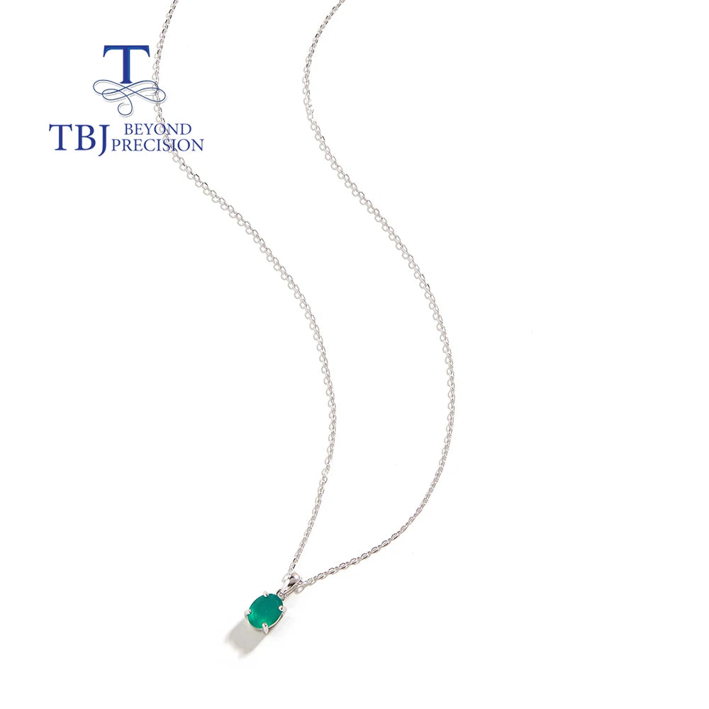 925 sterling silver Simple pendant natural green agate Necklace real gemstone Earrings Jewelry set Elegant gift for women