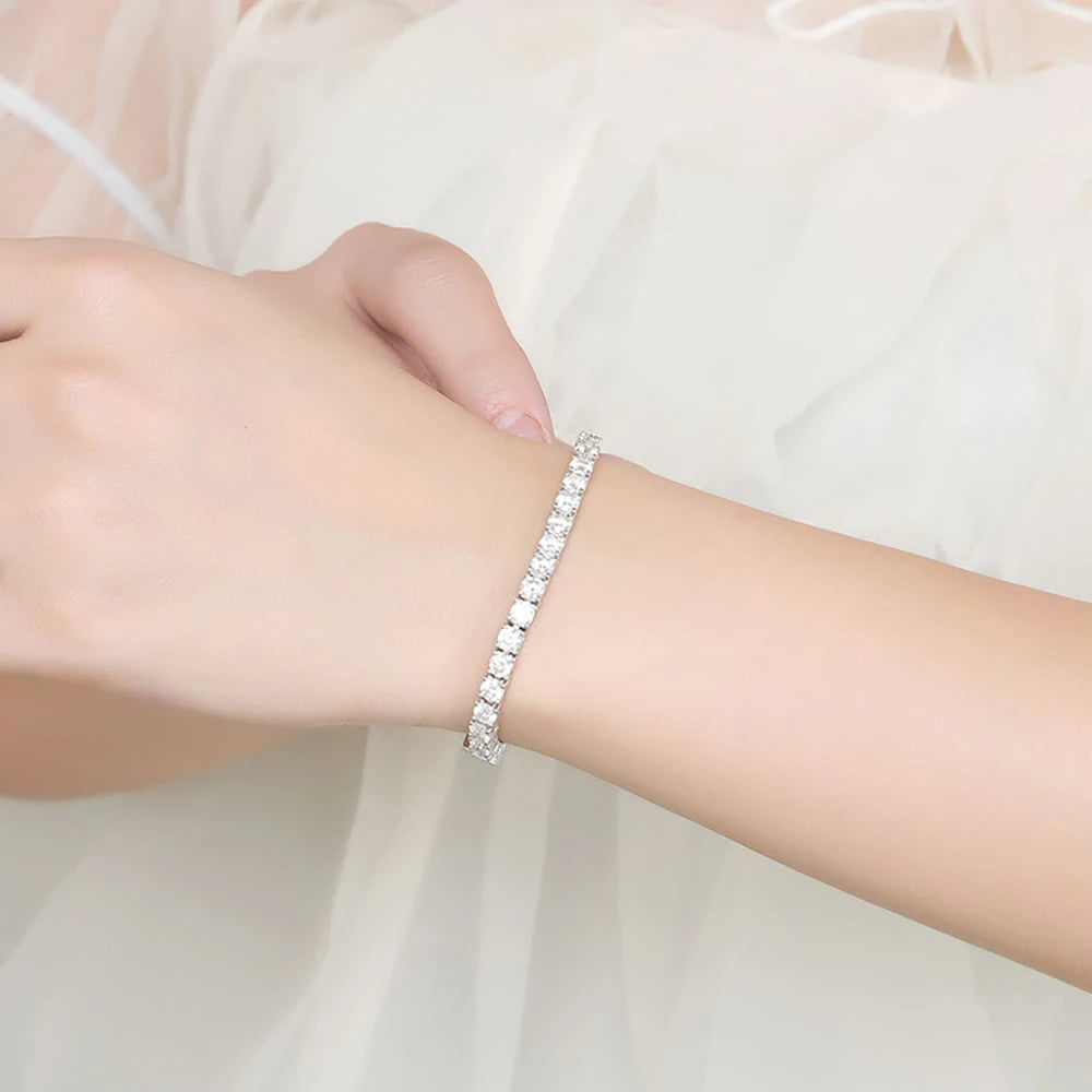 2mm 2.5mm 3mm 4mm 5mm Moissanite Tennis Bracelet for Women Men 100% S925 Sterling Silver Hidden Spring Lock Bracelet Plated 18K