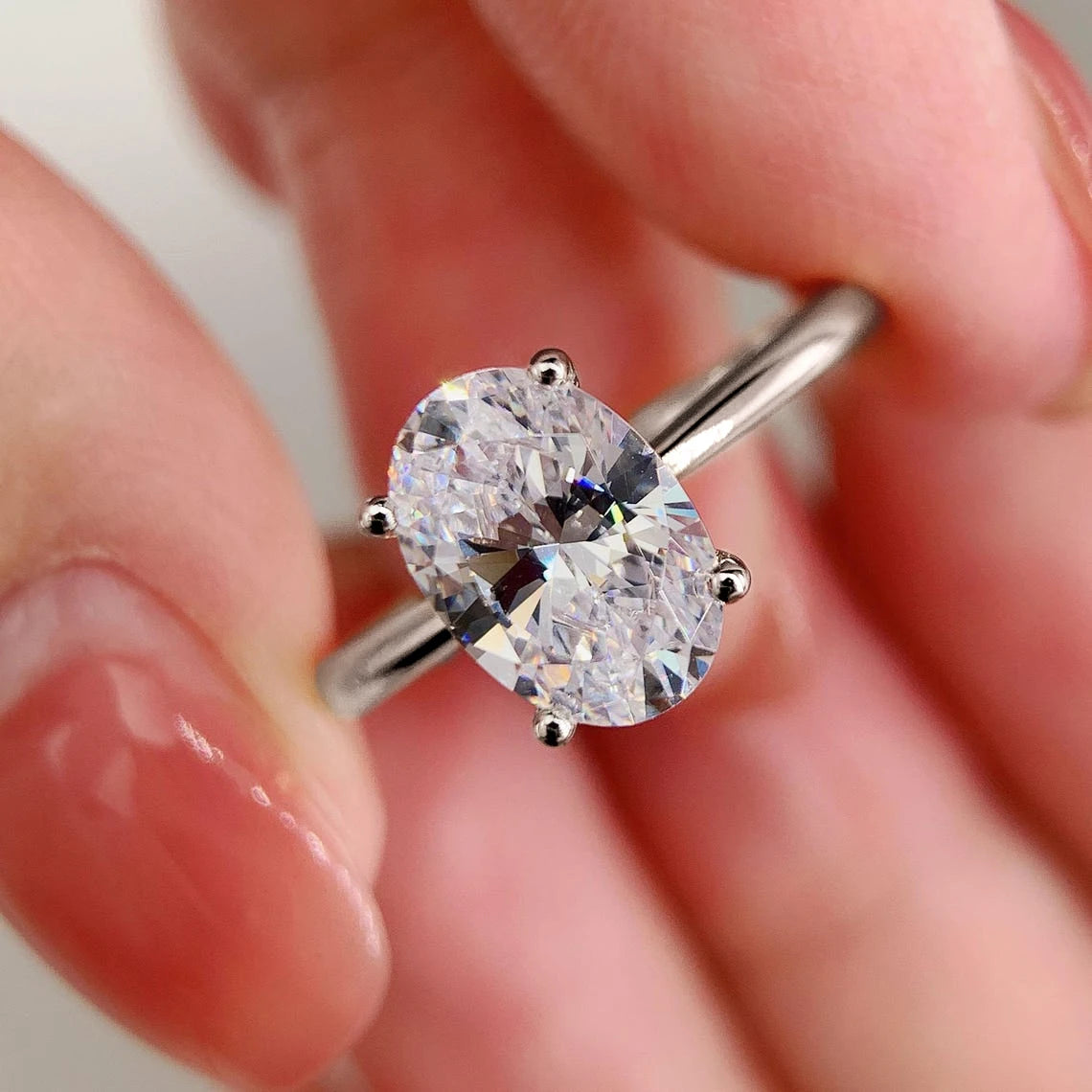 1/2/3 Carat Oval Cut Moissanite Engagement Rings for Women  Certified 925 Sterling Silver Solitaire Lab Diamond Wedding Band