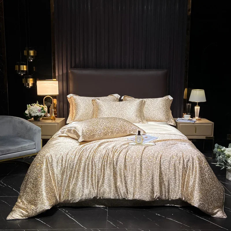 Luxury Palace Style Silk Bedding Set HighEnd Soft Silky Satin Quilt Cover Set Printed Queen King Duvet Cover Gift for Your Lover