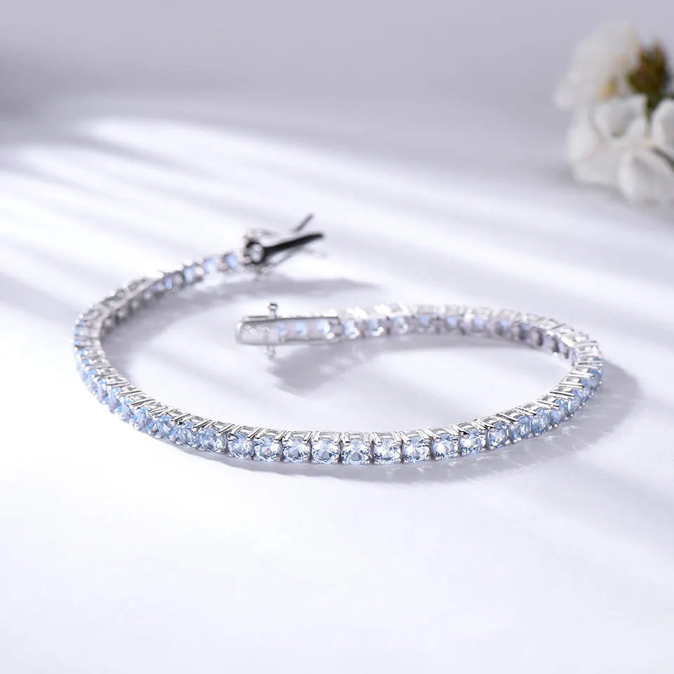 TBCYD 2/3mm Blue Topaz Gemstone Bracelet For Women 925 Sterling Silver Diamond Chain 18k Plated Boutique Wedding Jewelry Gift