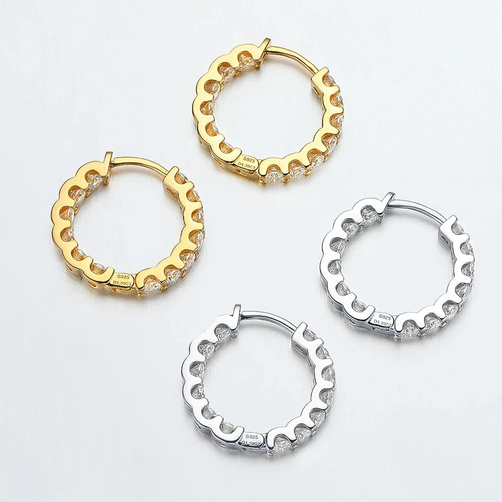 Serenty 2.6cttw D Color 3mm All Moissanite Hoop Earrings For Women S925 Silver Bull Head Wedding Stud Earring Plated 18K Jewelry