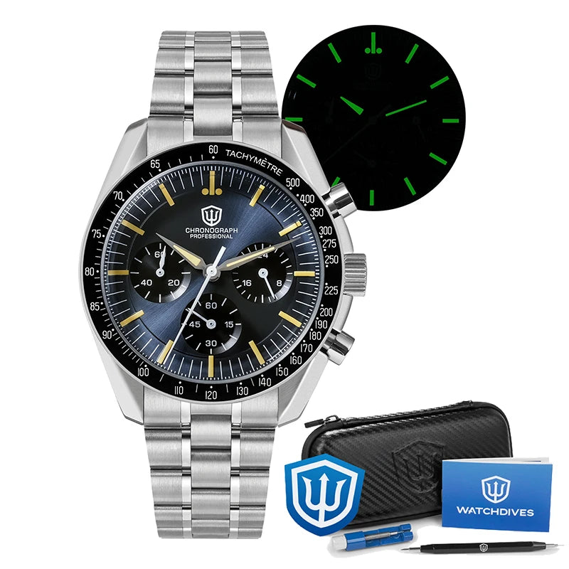 Watchdives WD1863 Men Watch 10Bar Waterproof Sapphire Crystal 39mm Quartz Watch VK63 Movement Vintage Watch with Gift Box