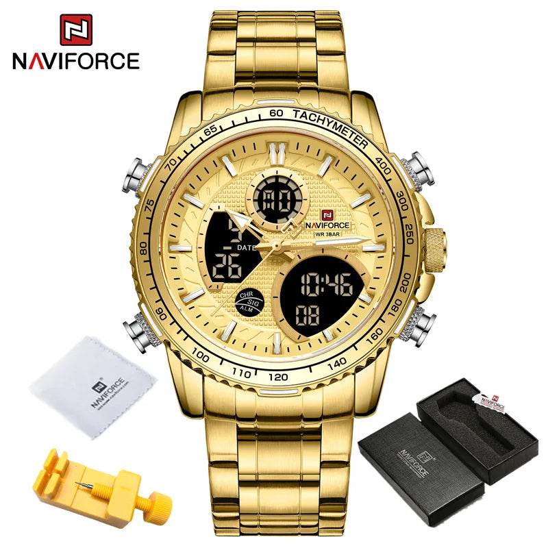 NAVIFORCE Fashion Men Watch Luxury Brand Sport Watch For Men Chronograph Quartz Wristwatch Military Waterproof Steel Band Clock
