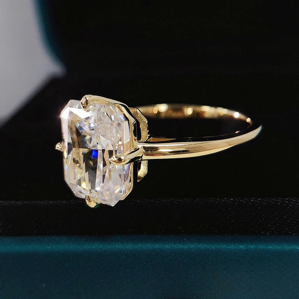 Luomansi Super Flashing 4CT Radian Cut Moissanite Ring Solid S925 Silver Plated 18K Gold Women's Jewelry Gift