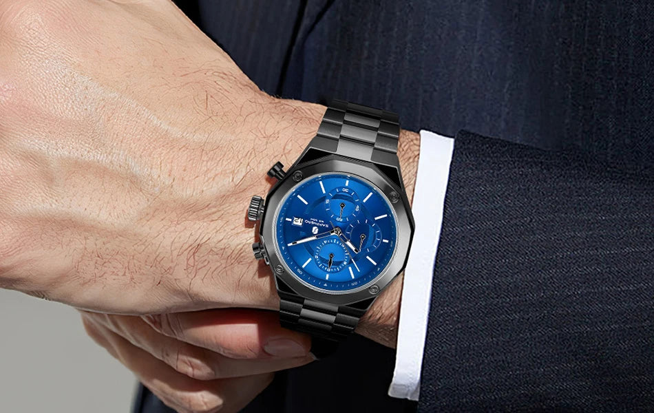 SAPPHERO Rose gold Watch Mens Watch Luxury  Stainless Steel Quartz Watch Business Waterproof Luminous Calendar Wristwatch Gift