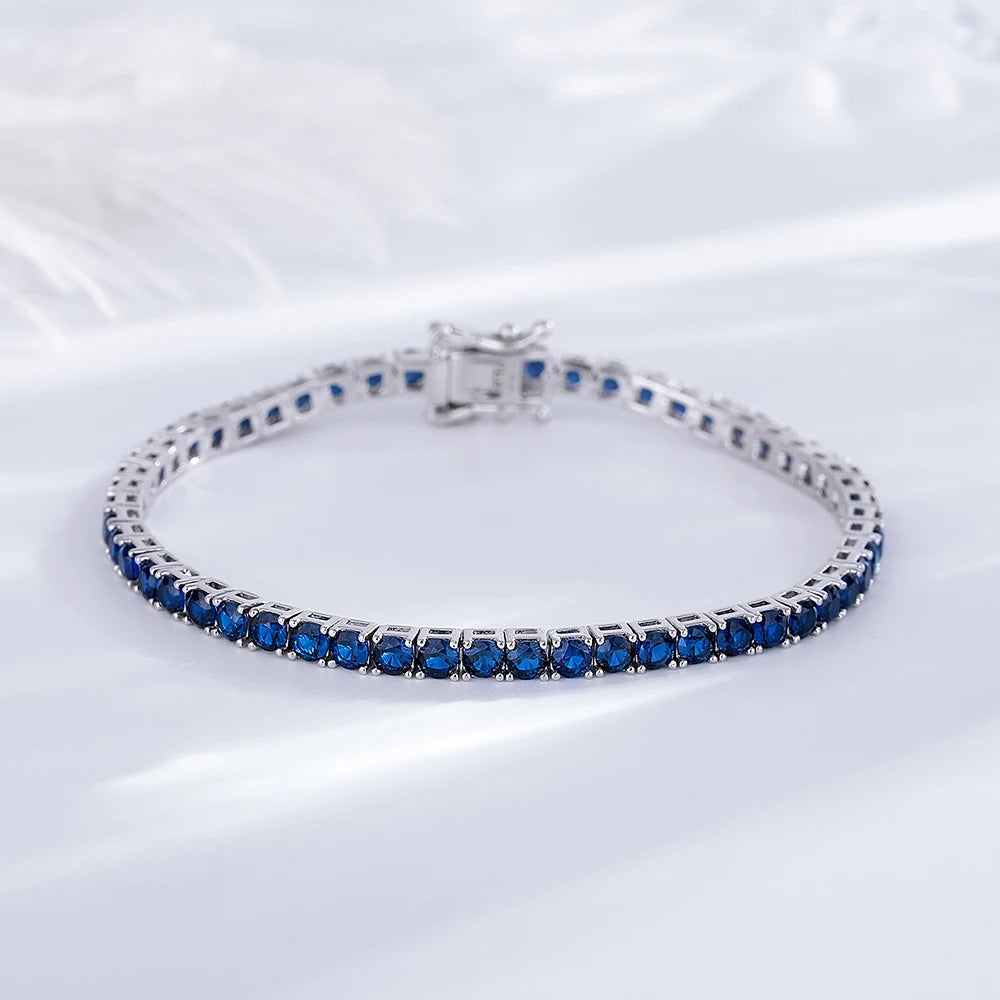 Real 925 Jewelry For Women/Men Pave 3 mm Montana Blue Sapphire Cubic zircon Hip Hop Rock Pure Silver 15-21 cm Tennis Bracelet