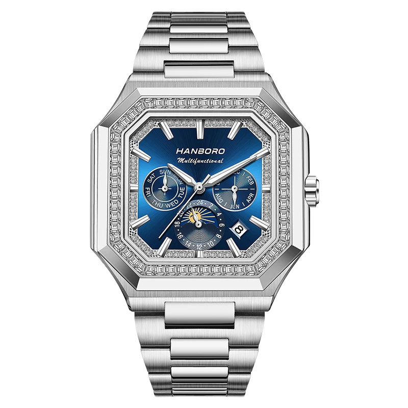 HANBORO Square Men's Fully Automatic Mechanical Watch Multi functional Fashion Trend Watch