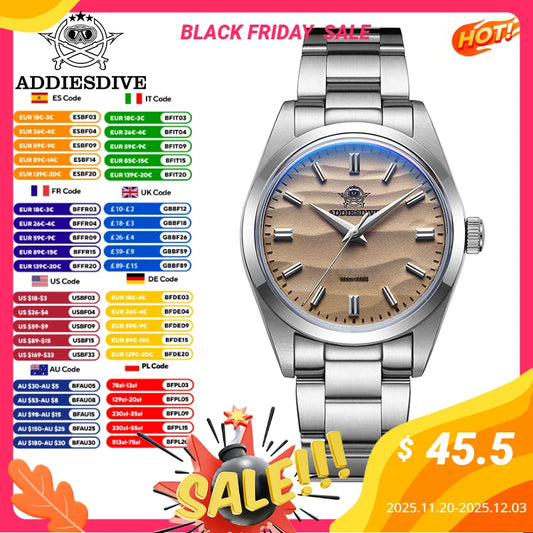 ADDIESDIVE Hot Sale AD2030 Men's Watch Original Design Sand Dial VH31 Quartz Watches Bubble Mirror Glass Waterproof Wristwatch