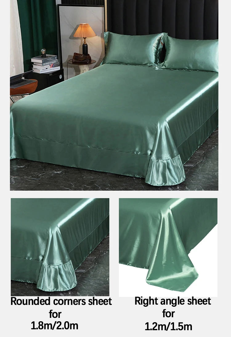Luxury Satin  Bedding Set With Flat Sheet Duvet Cover High End Bedding Set  High Density Satin  Solid Color Bedding