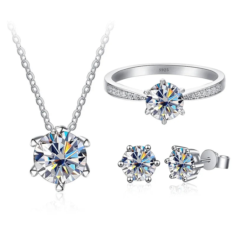 Classic Wedding Jewelry Sets For Women 1carat Moissanite Diamond S925 Silver Necklace Earrings Ring Gifts With GRA