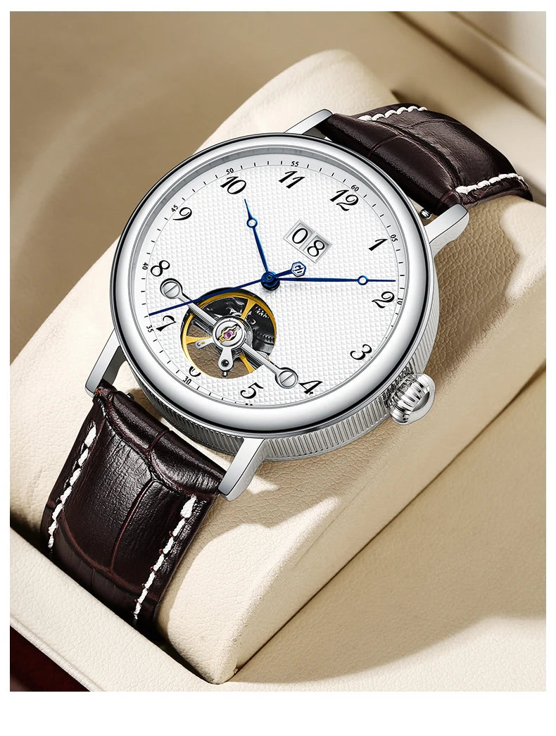 Montre homme haut de gamme Flywheel, montre de luxe à cadran Clous de Paris, étanche à 5 bars, mouvement mécanique automatique Seagull.