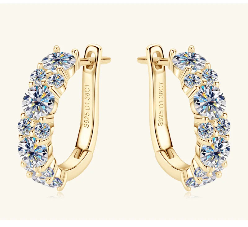 Women's Luxury Full Moisanite Diamond Hoop Earrings 4mm&2mm D Color VVS1 2.76cttw 100% 925 Sterling Silver Hoops Earrings