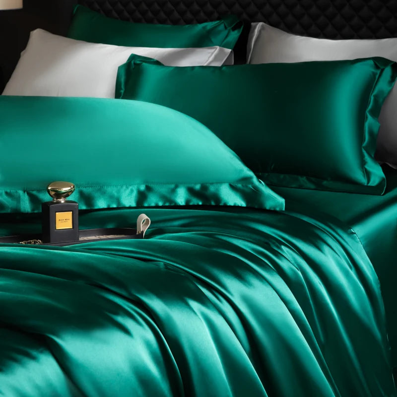 Luxury Bedding Set Single Double Queen King Size Solid Color Quilt Cover High-End Soft Silky Satin Duvet Cover Set