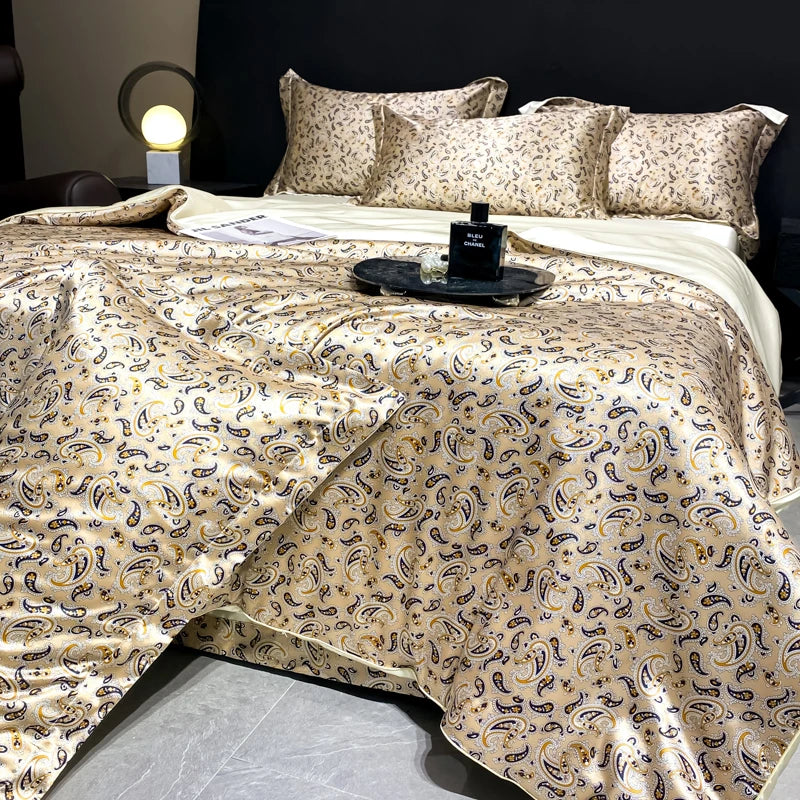 2025 new high-end luxury silky Sleeping naked digital printing washed silk style Bedding Set Duvet Cover Bed Sheet Pillowcases