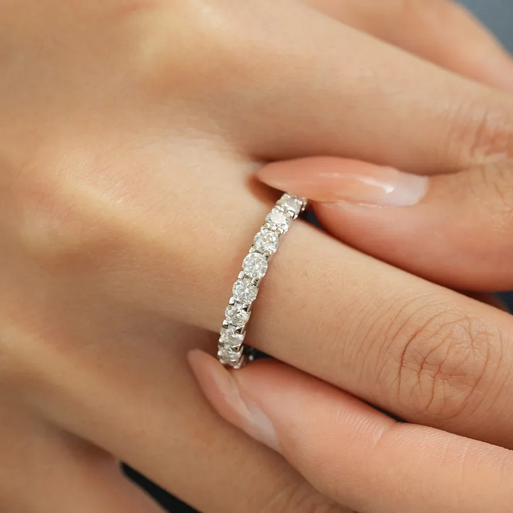 FEOBUR 2/3/4/5mm Moissanite Eternity Ring 18k White Gold Plated S925 Silver Diamond Engagement Rings for Women Men Wedding Band