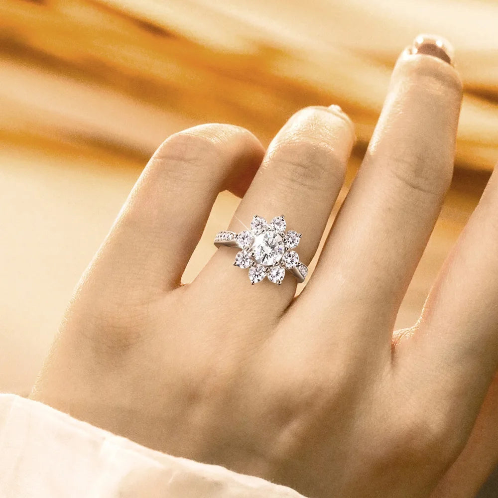 TBCYD 6MM D Color Sunflower Full Moissanite Rings 2.126cttw S925 Sterling Silver Wedding Engagament For Women With GRA Jewelry