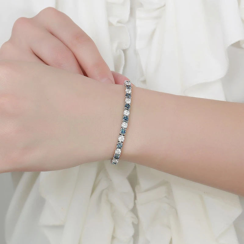 NeeTim Rainbow Colorful Moissanite Tennis Bracelet s925 Sterling Silver with White Gold Plated Chain Bracelets for Women Man