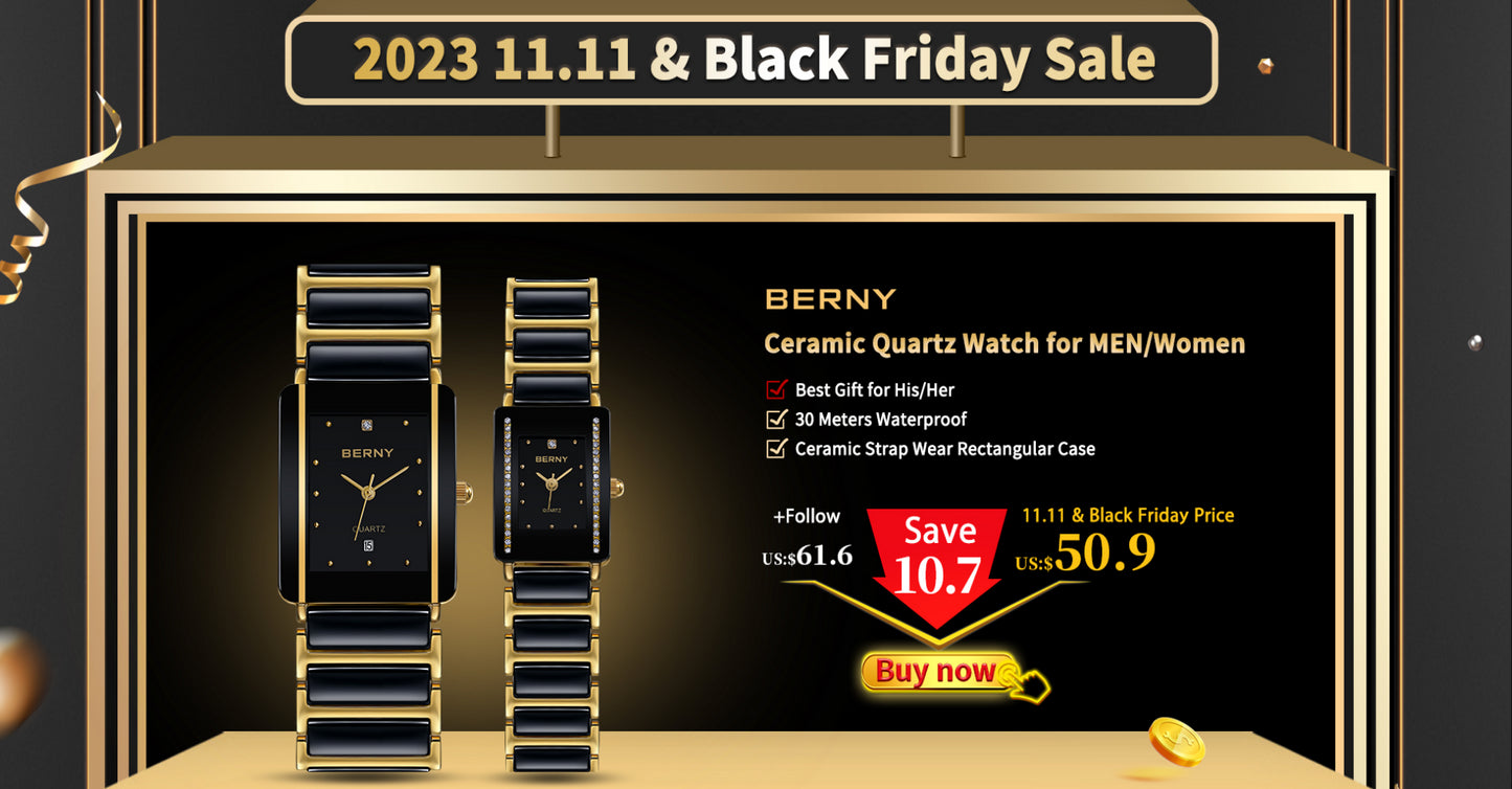 BERNY Women Watch Ladies Quartz Roman Numerals Day Date Calendar Watches Sapphire Glass Solid Steel Strap Women Wristwatch