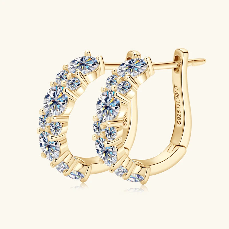 RAPRGOLD GRA Certified Moissanite U-shaped Hoop Earrings for Women S925 Sterling Silver Earring Girl's Jewelry Gifts oorbellen