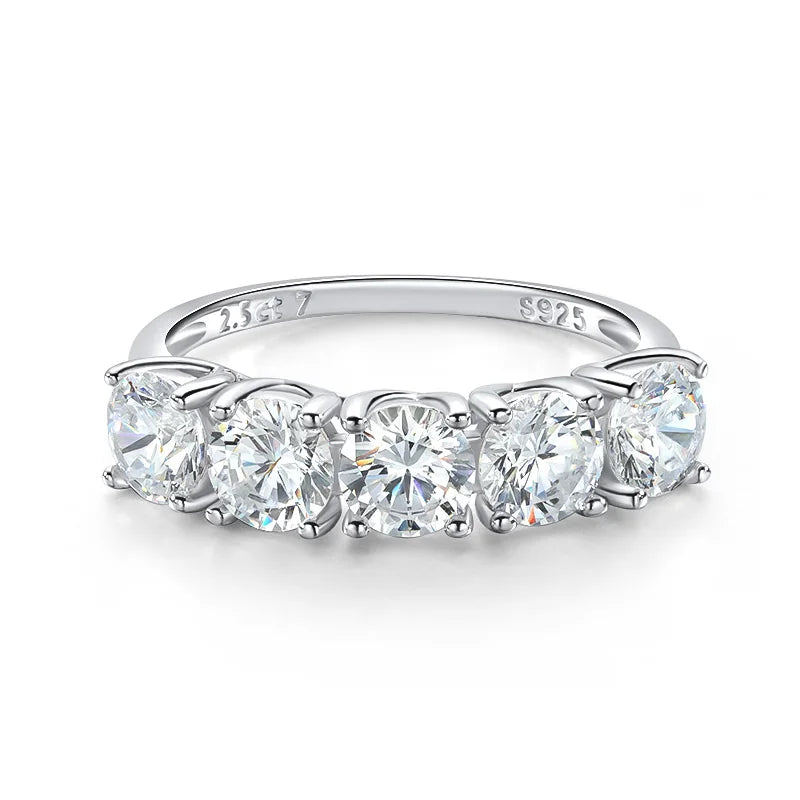 Smyoue 2.5/5CTTW D Color Genuine Moissanite Rings for Women 5 Gemstone Bridal Wedding Jewelry 925 Sterling Silver Wholesale Ring