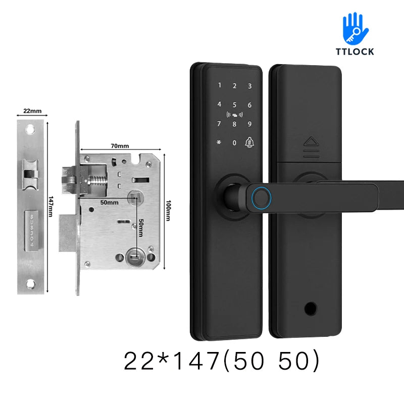 2025 Smart Door Lock With Bluetooth-compatible TTLock APP Digital Electronic Lock Smart Home Wooden Door Lock Fingerprint