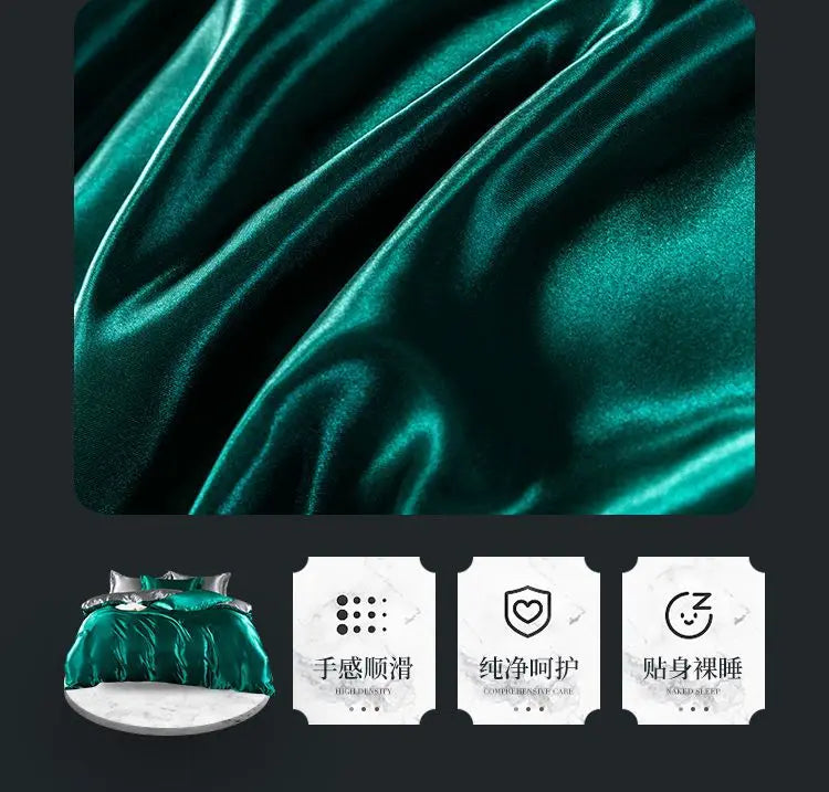Luxury Blending Natural Mulberry Silk Duvet Cover Set with Fitted Sheet High-end Satin Silky King Size Bedding Set Queen Bed Set