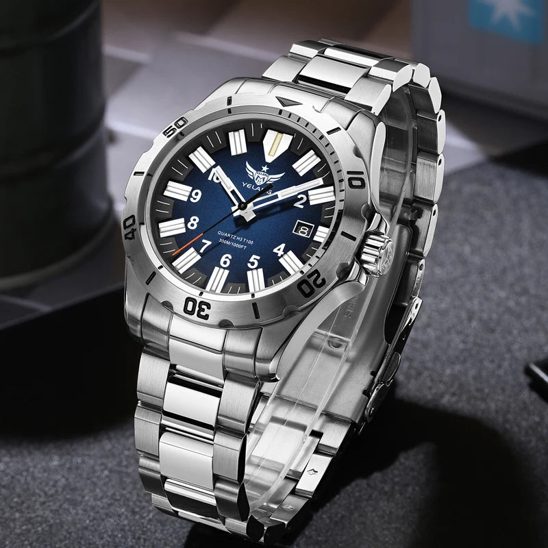 YELANG  V1036 42mm Men Quartz Watch Luminous 10 Years Lithium Movement Rotated Dial 30ATM 300m Waterproof Military Style Watches